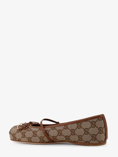 Gucci Women Gg Fabric Ballerinas With Iconic Horsebit In Brown