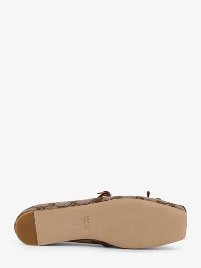 Gucci Women Gg Fabric Ballerinas With Iconic Horsebit In Brown
