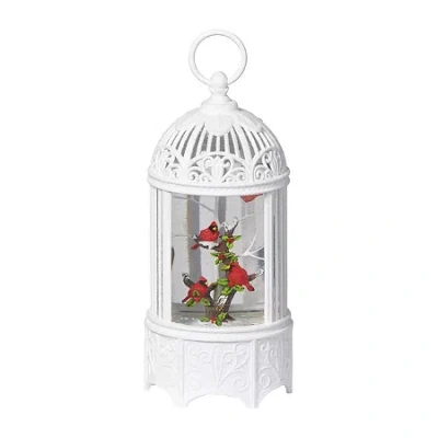 Roman 10.2" Led Birdcage Cardinal Lighted Christmas Tabletop Decor In White