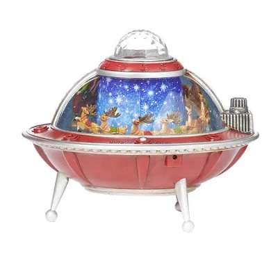 Roman 8.75" Led Ufo Ship Lighted Christmas Tabletop Decor In Red