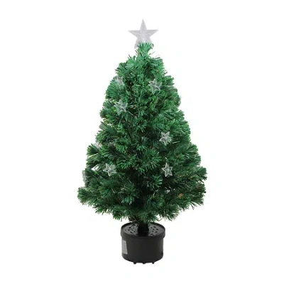 Northlight Potted Fiber Optic Artificial With Stars Multicolor Lights 4 Foot Pre-lit Christmas Tree In Green