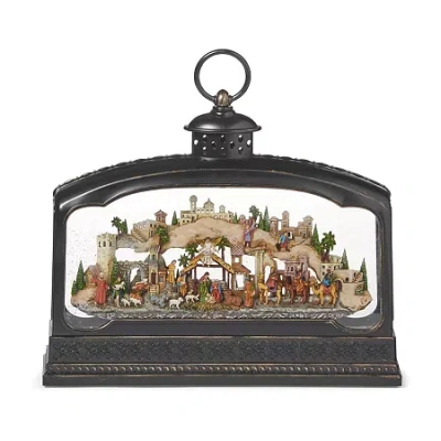 Roman 9.5" Led Swirl Nativity Lantern Lighted Christmas Tabletop Decor In Brown