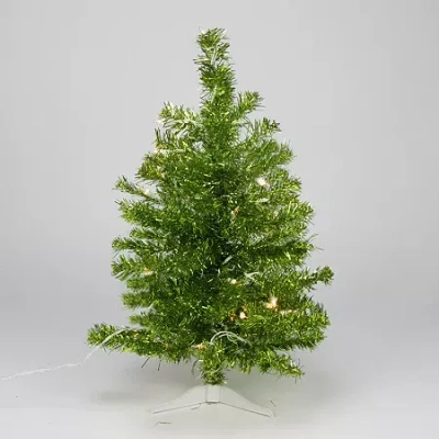 Northlight Paradise Lime Green Tinsel Artificial Clear Lights 2 Foot Pre-lit Pine Christmas Tree In Green
