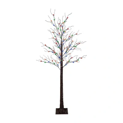 Northlight Brown Led Lighted Frosted Twig Multi-color Lights 6 Foot Pre-lit Christmas Tree In Brown