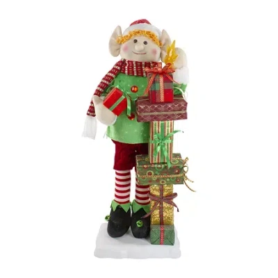Northlight 30-inch Little Animated Elf With Star Musical Christmas Santa Figurine In Red