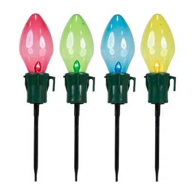 Northlight Multi-color Jumbo C7 Bulb Marker Lawn Stakes 4-pc. Christmas Pathway Light In Multi