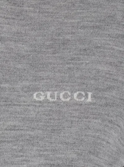 Gucci Grey Cardigan With Round Neck And Logo Lettering Embroidery On The Front In Cashmere And Silk Woman In Gray