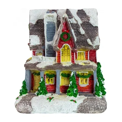 Northlight 5in Red Led Snowy House Decoration Lighted Christmas Village In Red