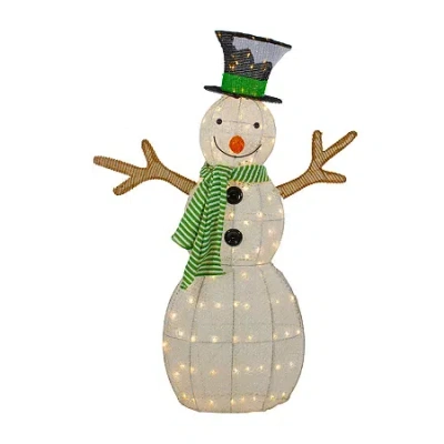 Northlight 43in Led Lighted Snowman With Top Hat And Green Scarf Christmas Yard Art In White