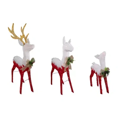 Northlight Set Of 3 Lighted Red Reindeer Family Christmas Yard Art In Multi
