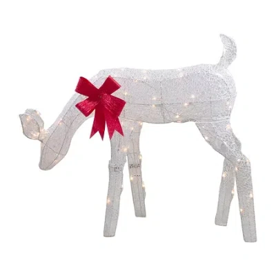 Northlight 37in Lighted White Mesh Feeding Doe Clear Lights Christmas Yard Art In White