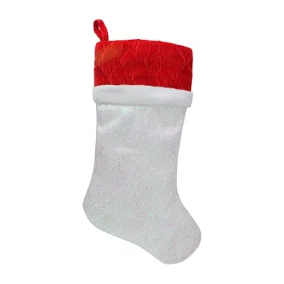 Northlight 22.25in Led Lighted White Iridescent Glittered With Red Cuff Christmas Stocking In White