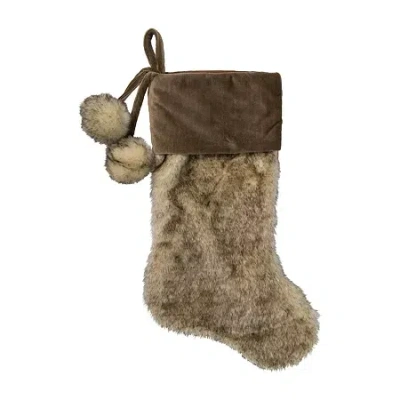 Northlight 20.5-inch Brown With Corduroy Cuff And Pom Poms Christmas Stocking In Sand
