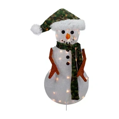 Northlight 24in Lighted White And Green Chenille Snowman Christmas Yard Art In White