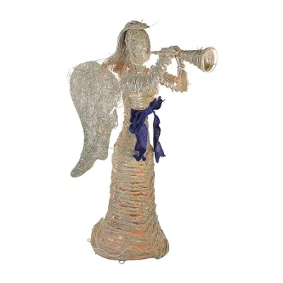 Northlight 4.25ft Lighted Silver And Beige Glitter Dusted Angel With Horn Decor Christmas Yard Art In Silver