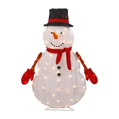 Northlight 32in Lighted 3d Chenille Snowman In Top Hat Christmas Yard Art In White