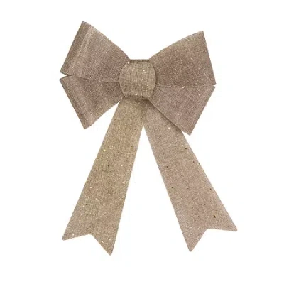 Northlight 16in Led Lighted Gold Glitter Burlap Bow Christmas Decoration With Color Changing Lights Indoor Ribb In Brown