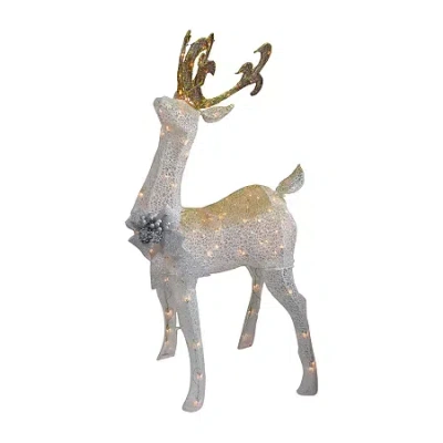 Northlight 48in White And Gold Lighted Standing Buck Decor Christmas Yard Art In White