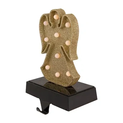 Northlight Gold Glittered Led Lighted Angel 7in Christmas Stocking Holder In Multi