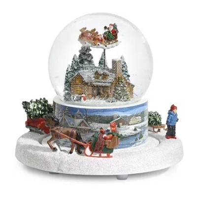 Roman 6in Musical Dome Log Cabin Plays Music Christmas Tabletop Decor In White