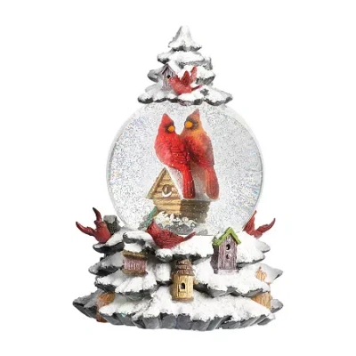 Roman 9in Lights Swirl Cardinal Dome Christmas Snow Globe In White