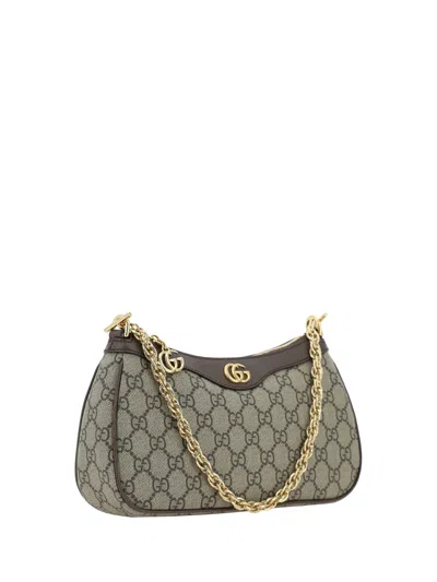 Gucci Women Beige Shoulder Bag With Gg Plaque On The Front And Chain-link Handle In Gg Canvas Woman In Multi