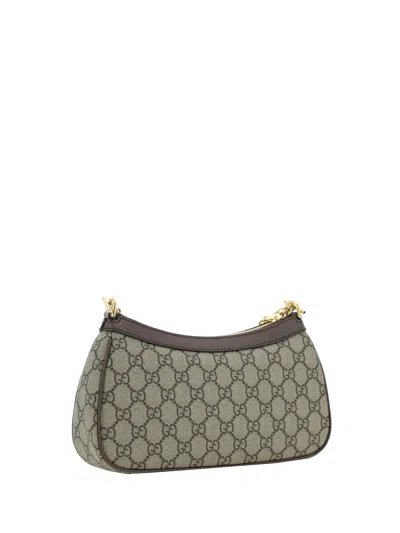 Gucci Women Beige Shoulder Bag With Gg Plaque On The Front And Chain-link Handle In Gg Canvas Woman In Multi