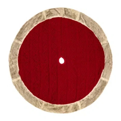 Northlight Cable Knit Faux Fur Indoor Tree Skirt In Red