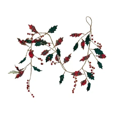 Northlight Plaid Holly With Jingle Bells Christmas Indoor Garland In Multi
