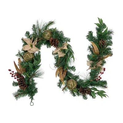 Northlight Pine With Poinsettias And Berries Christmas Indoor Garland In Multi