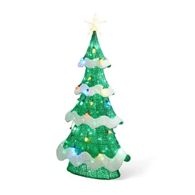 Glitzhome 56.25" Lighted Mesh Tree Christmas Yard Art In Green