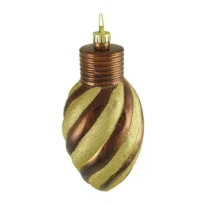 Northlight 11'' Mocha Brown And Gold 2-finish Striped Shatterproof Christmas Light Bulb Ornament In Brown