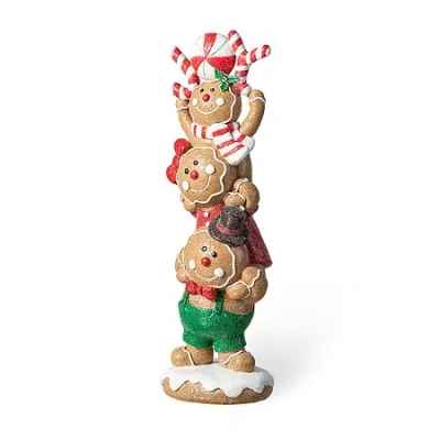 Glitzhome 12.5" Stacked Gingerbread Christmas Tabletop Decor In Brown