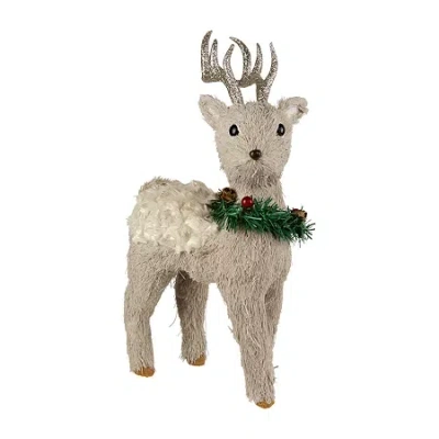 Northlight 13.75" Reindeer With Wreath Christmas Tabletop Decor In Neutral