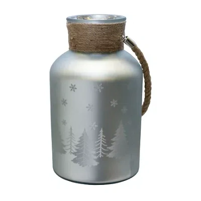 Northlight 12in Matte Silver Christmas Trees & Snowflakes Decorative Pillar Candle Holder With Handl In Silver