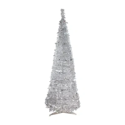 Northlight Silver Tinsel Pop-up With Clear Lights 6 Foot Pre-lit Christmas Tree In Silver