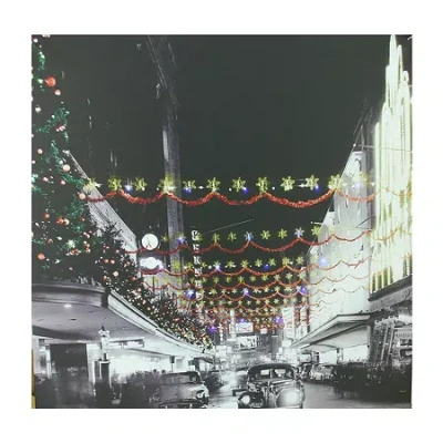Northlight Led Lighted Christmas On Main Street In Pittsburgh Canvas Wall Art 19.75" X 19.75" In Black