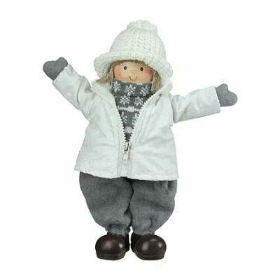 Northlight 12'' White And Gray Joyful Standing Boy Christmas Tabletop Figurine In White