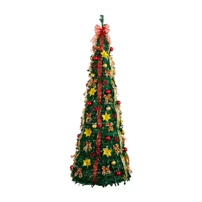 Nearly Natural 7 Foot Pre-lit Collapsible Pre-decorated Pine Christmas Tree In Green