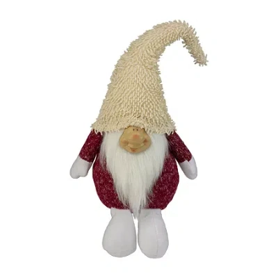 Northlight 15'' Textured Red And White Chubby Smiling Gnome Plush Table Top Christmas Figure In Multi