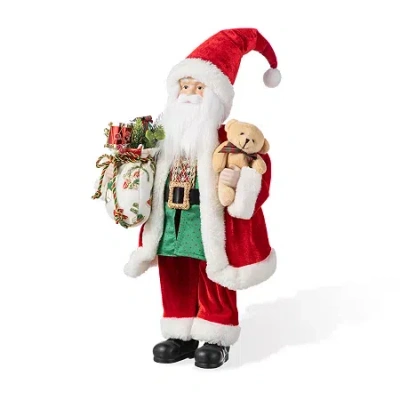 Glitzhome 18"h Faux Fur Christmas Traditional Santa Christmas Figurine In Red