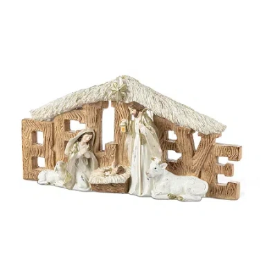 Glitzhome 12"l Resin "believe" Holy Family Figurine Nativity Set In Multi