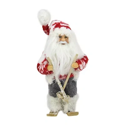 Northlight 9'' Red And White Frontier Reindeer Skiing Santa Claus Christmas Figurine In Multi