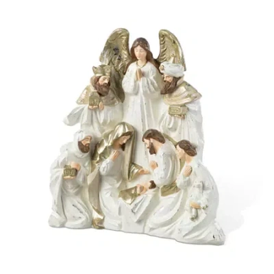 Glitzhome 13"h Ivory/gold Resin Nativity Figurine Nativity Set In Multi