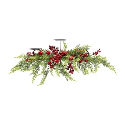 Northlight 36" Apples And Berries Triple Pillar Candle Holder In Green