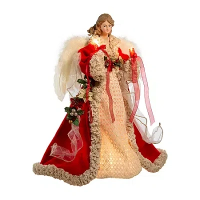 Kurt Adler Ul 10-light 16-inch Red And Ivory Angel Treetop Christmas Tree Topper In Multi