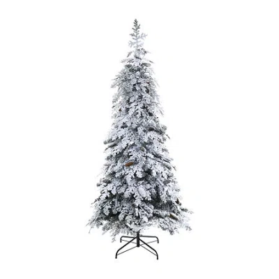 Nearly Natural Montana Down Swept Spruce With Pinecones And 400 Led Lights Artificial 7 Foot Pre-lit Flocked Spruce In Green