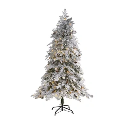 Nearly Natural 6 Foot Flocked Montana Down Swept Spruce With 250 Clear Led Lights Pre-lit Artificial Christmas Tree In Green