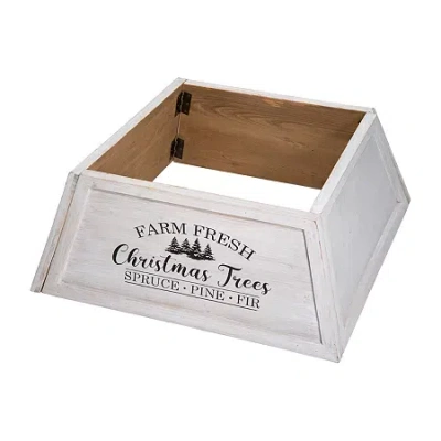Glitzhome 26" White Washed Wooden Farm Fresh Christmas Trees Christmas Tree Collar In White
