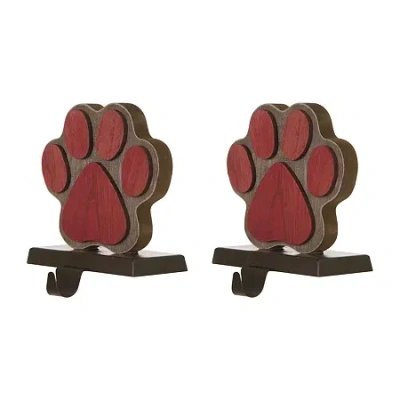 Glitzhome 6.5" Paw Christmas Stocking Holder - Set Of 2 In Red